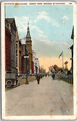 #ad Chicago Illinois Michigan Boulevard North From Monroe Street WB Postcard 1923 $20.93