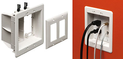 Arlington 2 Gang Recessed TV Box Wall Plate Low Voltage Power LCD TV Mount White $23.95