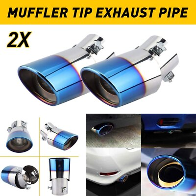 #ad 2x Car Rear Round Tail Exhaust Muffler Tip Chrome Pipe Universal Stainless Steel $21.84