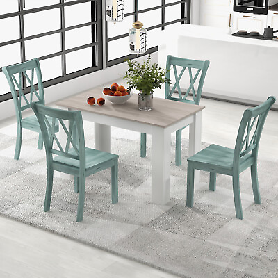 #ad Modern 5 PCS Dining Set Rectangle Table amp; 4 Rubber Wood Chairs Kitchen Breakfast $419.99