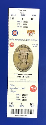 #ad Chicago Cubs Wrigley Field Full Ticket 9 21 2007 Billy Williams Hall of Fame $7.95