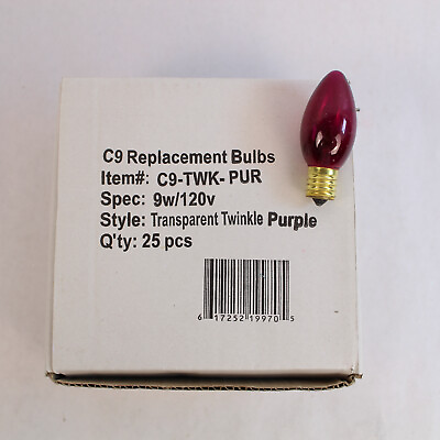 #ad 25 Ct C9 Replacement Christmas Light Bulbs Transparent Twinkle Purple C9TWKPUR $9.00