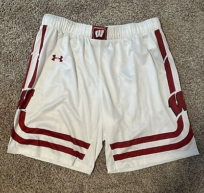 #ad Wisconsin Badgers Basketball Shorts Men#x27;s Under Armour White Team $39.99