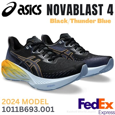 #ad ASICS Running Shoes NOVABLAST 4 Black Thunder Blue 1011B693 001 NEW $138.37