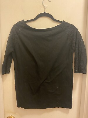 #ad Gap 3 4 Black Sleeve Top Size XS With Lace $5.00