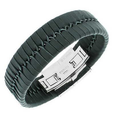 #ad My Daily Styles Stainless Steel Black Leather Silver Tone Braided Men#x27;s Bracelet $14.99