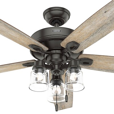 #ad Hunter Fan 60 in Traditional Noble Bronze Ceiling Fan with Light and Pull Chain $170.77