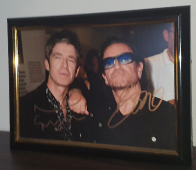 #ad NOEL GALLAGHER AND BONO HAND SIGNED WITH COA FRAMED OASIS U2 AUTOGRAPH AU $400.00
