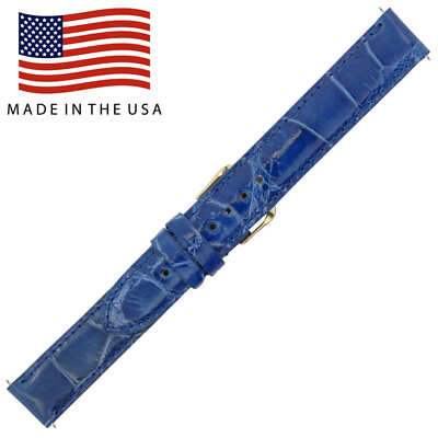 #ad 16mm Blue Shiny Genuine American Alligator Watch Strap MADE IN THE USA 5073 $27.16