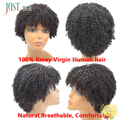 #ad Short Afro Kinky Curly 100%Human Hair None Lace Front Wigs For Black Women 8inch $18.00