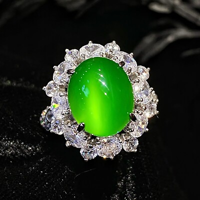 #ad New 12mm Oval Hemisphere Natural Green Agate Gems Classical Women Silver Ring $9.99