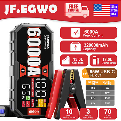 #ad #ad JF.EGWO 6000A Powerful Car Battery Jump Starter with Dual USB Quick Charge DC12V $153.64