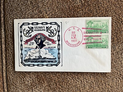#ad 1937 USA Naval Cover USS Mississippi George Washington’s 205th Birthday Cachet $54.00