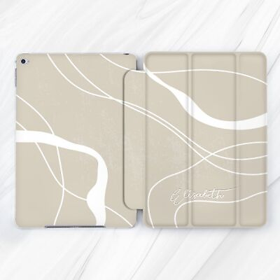 #ad Custom Name White Lines Beige Case For iPad 10.2 Air 3 4 5 Pro 9.7 11 12.9 Mini $26.96