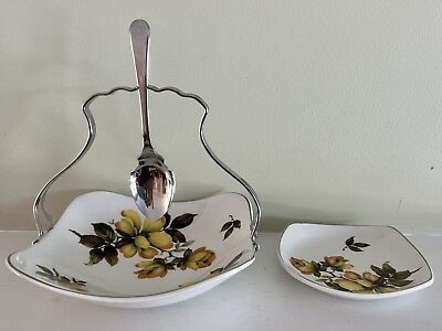 #ad VTG MIDWINTER STYLECRAFT Fashion Shape Floral Dessert Tray w Handle Spoon amp; Dish $24.99