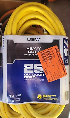 #ad USWire 74025 12 3 25’ SJTW Yellow Heavy Duty Lighted Plug Extension Cord NEW $20.00