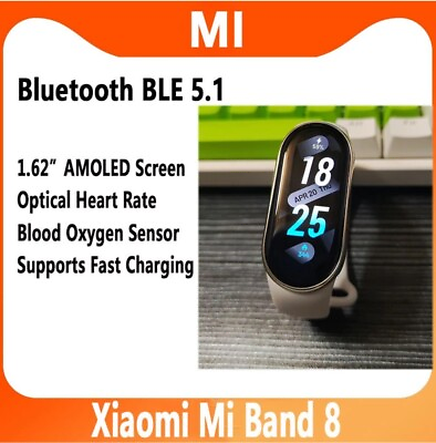 #ad Original Xiaomi Mi Band 8 Black Ivory Wristband CN NFC 1.62 AMOLED 60Hz Screen $52.99
