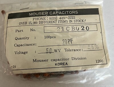 #ad 500 5 bags of 100 Mouser Korean 20pF 50v 5% ceramic capacitors $15.00