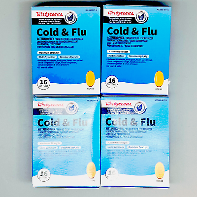 #ad Walgreens Cold amp; Flu Multi Symptom Maximum Strength 4PK x 16 Softgels 8 24 $19.17