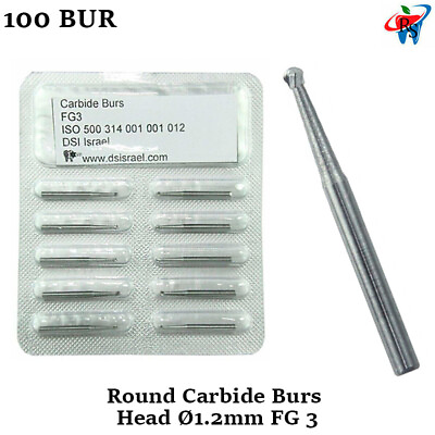 #ad 100x Dental Carbide High Speed Burs Bits Cutter Round Shape FG 3 Head Ø1.2mm $499.90