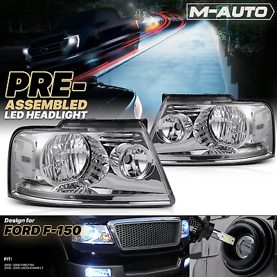 #ad LR Chrome Clear Headlight6000K LED Bulb for 2004 2008 Ford F150 Truck Mark LT $109.99
