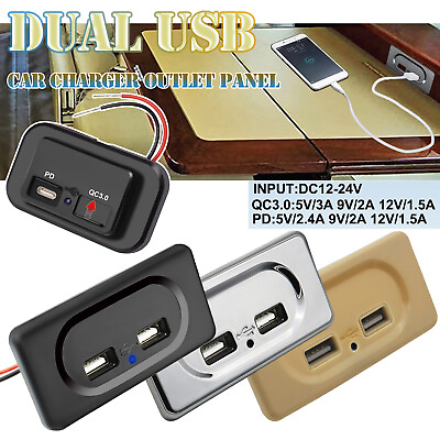 #ad #ad 12V 24V Dual USB PD QC3.0 Car Boat RV Fast Charger Socket LED Power Outlet Panel $10.11
