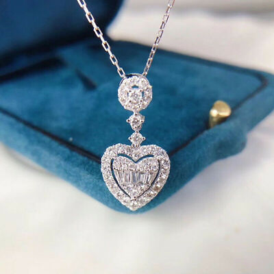 #ad Heart Cubic Zirconia Women Jewelry Silver Plated Necklaces Pendants Lab Created $4.49