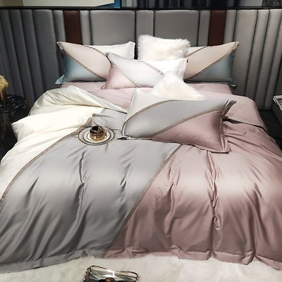 #ad Luxury Bedding Set 120 Thread Count Embroidered Long Staple Cotton Matching 4PCS $250.87