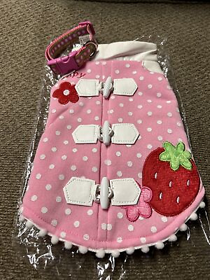 #ad Lulu pink Collar S With Pink Strawberry Polka dot Dog Vest S $31.99