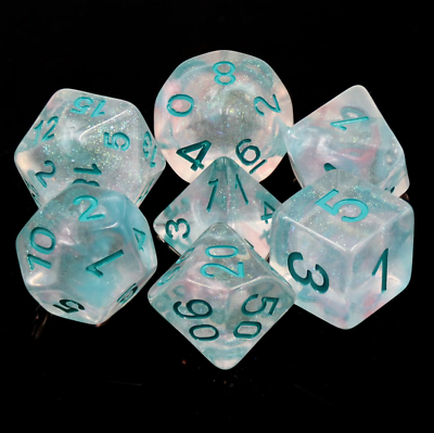 #ad Turquoise Galaxy 7 Dice RPG Set Polyhedral DND Dungeons Dragons Pathfinder $9.95