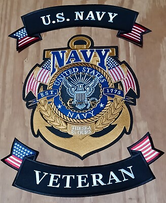 #ad US NAVY CUSTOM quot;VETERANquot; 11 by 9.25 inch Back Patch Up and Low Rockers. $43.84
