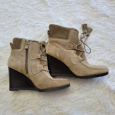 #ad Franco sarto womens ankle boot westerly suede size 7.5 wedge heel lace tie front $19.99