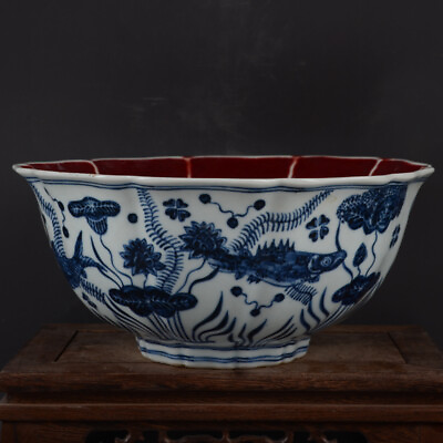 #ad 8.6quot; Collect China Blue White Porcelain Hand Painting Fish Algae Lotus Root Bowl $198.00