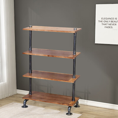 #ad 4 Tiers Industrial Iron Pipe Shelving DIY Shelf Bookshelf Bracket Standing Rack $59.00