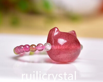 #ad 1pc Crystal knitting Ring Scalable Natural Tourmaline strawberry quartz Healing $14.69