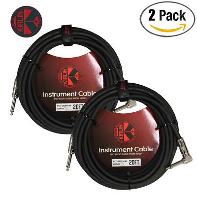 #ad 2 PACK Kirlin 20FT 1 4quot; Straight Right Angle 20AWG Instrument Cable Black $24.45