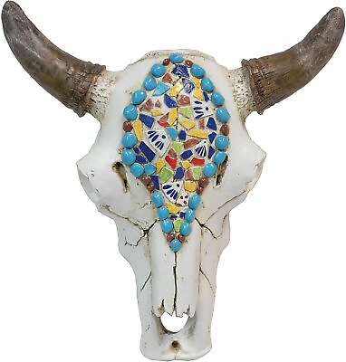 #ad Skull with Multi Color Inlay Design Gorgeous Home Décor 10 Inches $22.09