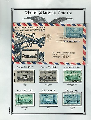 #ad 1947 FDC US Sc c36 Crosby Cachet US Airmail Cover San Francisco USA to New York $35.00
