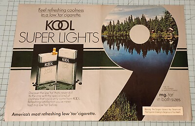 #ad 1978 Vintage 2 Page Print Ad Kool Super Lights Feel refreshing 9 lake woods $9.95