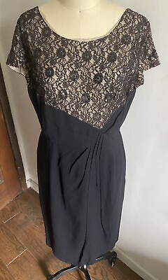 #ad Vintage A Grace Adams Original Dress Lace Union Label Black SS Faux Wrap Med LG $74.95