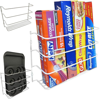 #ad Evelots 2 Pk Plastic and Foil Wrap Organizer on Cabinet Door or Pantry Wall Rack $28.50