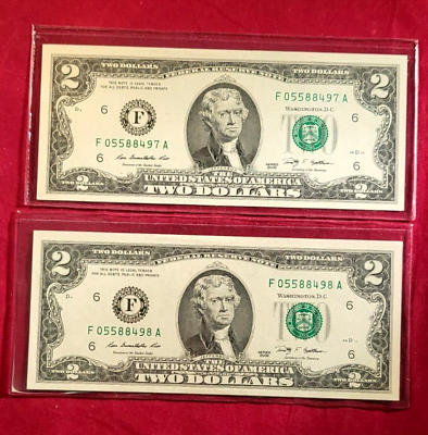 #ad A PAIR 2 2009 $2.00 Federal Reserve Notes ATLANTA F DIST. CHCU IN SEQUENCE. $10.99