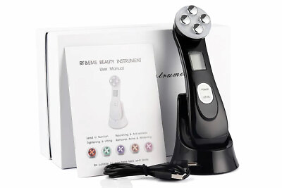 #ad NEW 5 in 1 LED Skin Tightening RF Face Massager Black USB charger New In Box $12.99
