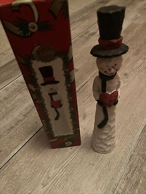 #ad Hand Painted 10” Carved Look Resin Snowman Vintage $14.25