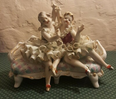 #ad Vintage Ballerina Women Sitting On Couch Sofa Hand Painted Porcelain $50.31
