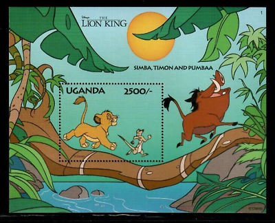 #ad Uganda 1994 Disney Lion King Simba Timon Pumbaa Souvenir Stamp sheet MNH $2.75