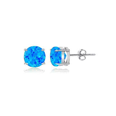 #ad Sterling Silver Created Blue Opal 4mm Round Stud Earrings $10.99