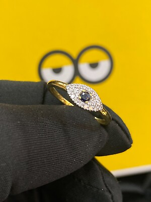 #ad Pave 0.35 TCW Round Natural Diamonds Blue Sapphire Wedding Ring 18K Yellow Gold $1193.92