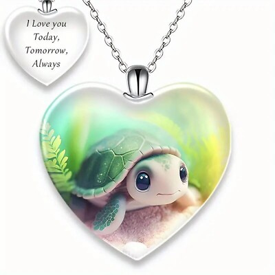 #ad Heart Shaped Turtle Pattern Crystal Pendant Necklace Holiday Birthday Gift New $9.98
