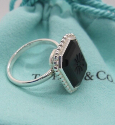 #ad Tiffany amp; Co. Black Onyx Ziegfeld Daisy Ring Size 8 St Silver 925 New Italy $439.00